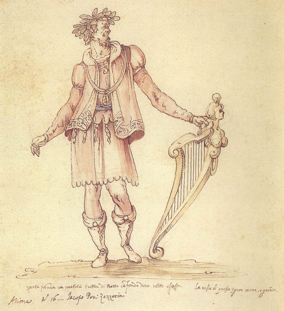 O Γιάκοπο Πέρι [Jacopo Peri] σε κοστούμι της παράστασης Η προσκυνήτρια [La pellegrina, 1589].