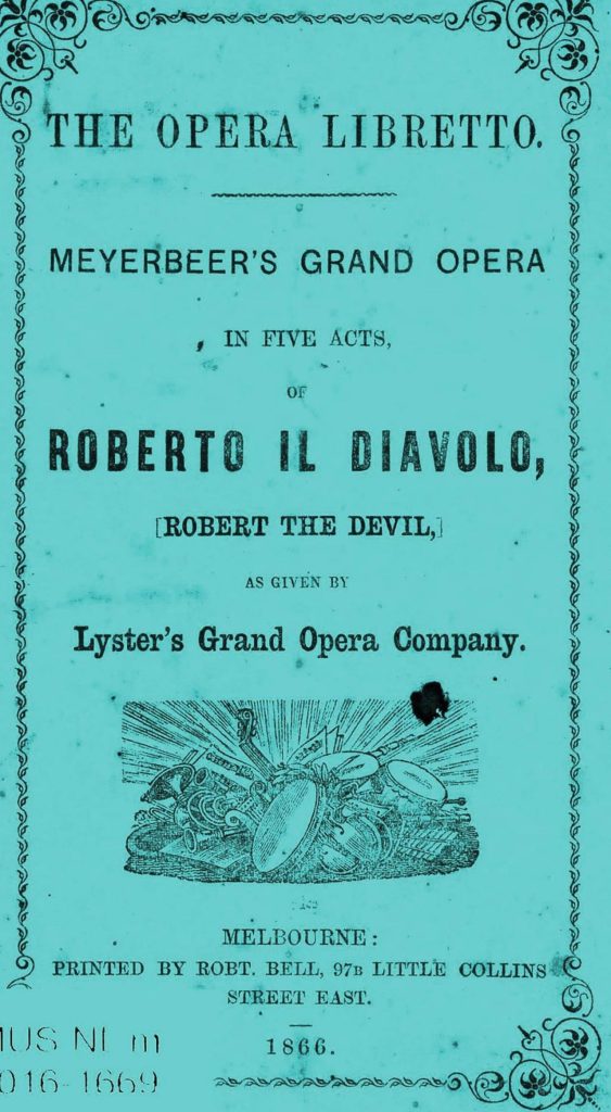 Το εξώφυλλο του λιμπρέτου της όπερας Robert le diable του Τζάκομο Μάιερμπεερ.